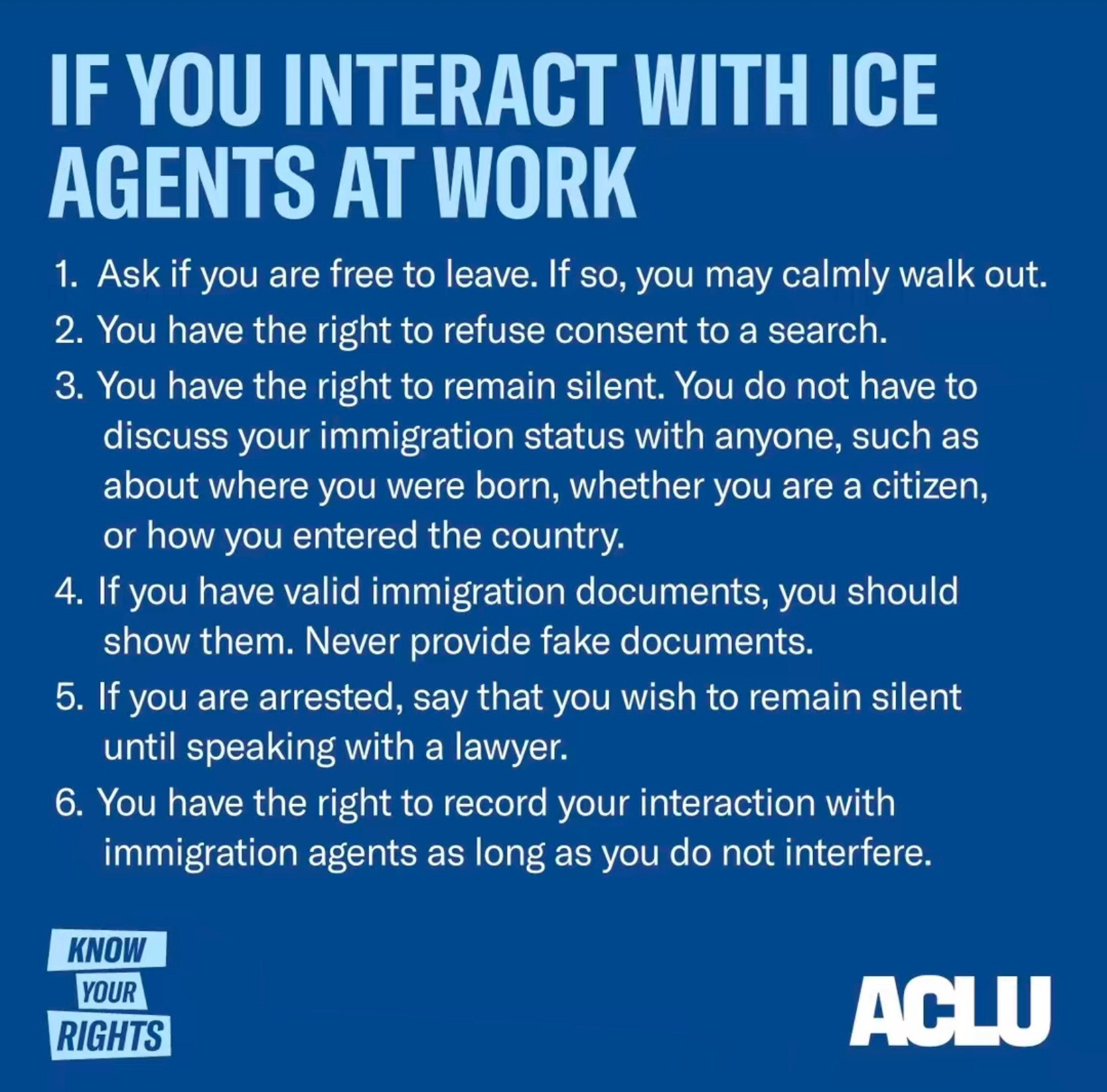 English: how to deal with ICE if they come to your workplace